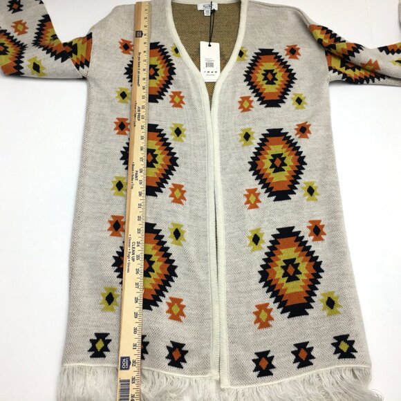 NEW Myra Bags Aztec Print Cardigan Sweater Western Orange Brown Hem Fringe XL - Picture 5 of 8